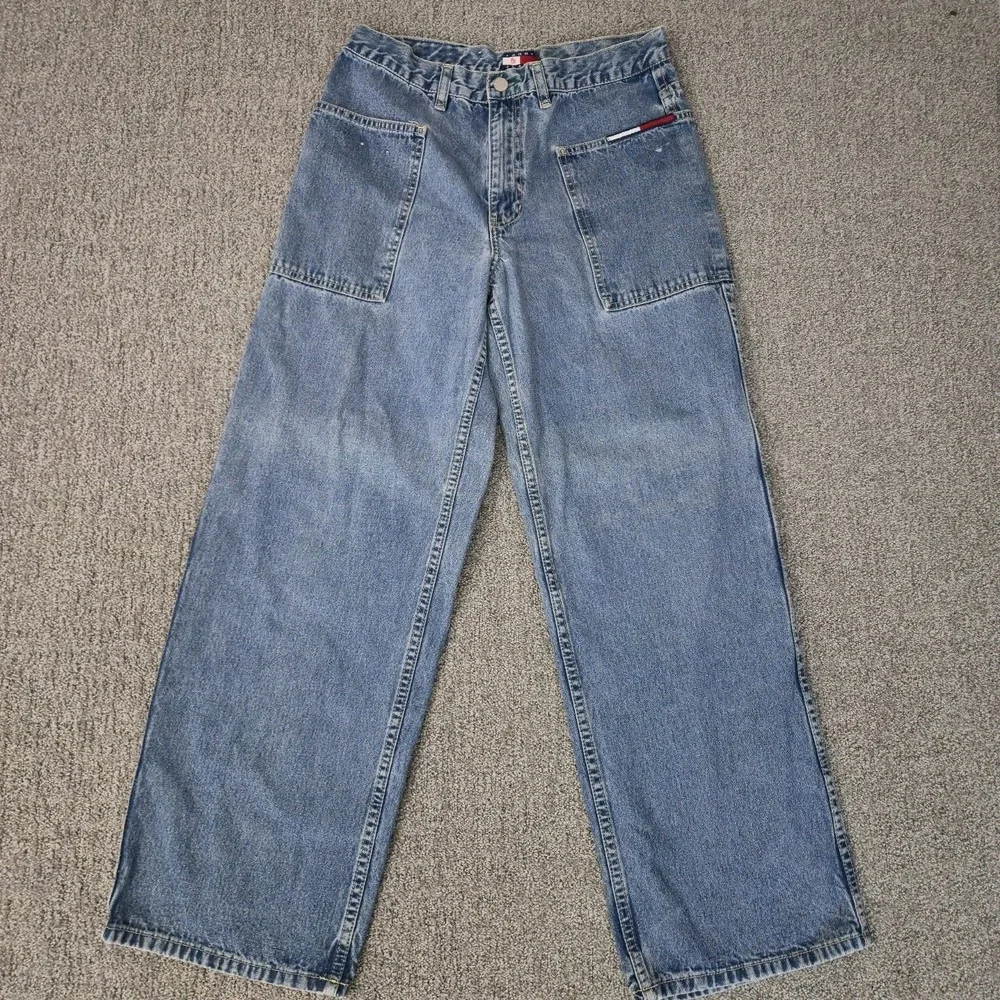 Vintage Tommy Hilfiger Skater Jeans Big Flag Size 9 Blue Denim Wide Leg Y2K - Picture 4 of 10